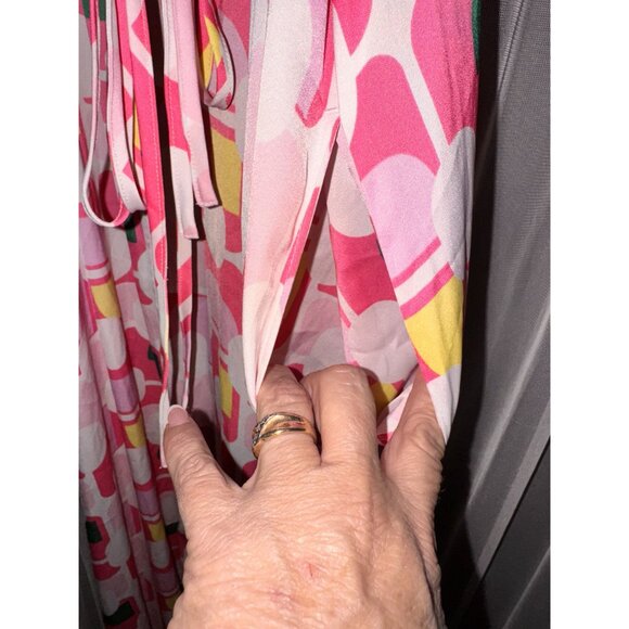 Soma Weekend Pink Geometric Maxi Dress V-Neck Tie Waist XL built in bra pockets - Picture 8 of 11